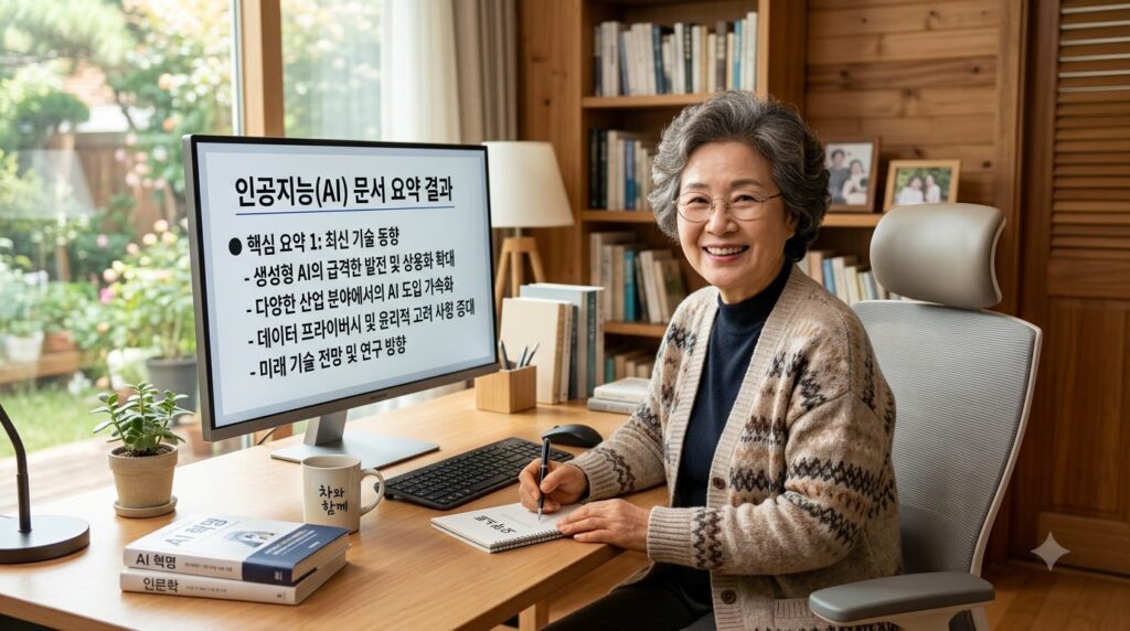 인공지능 문서 요약 결과를 확인하는 시니어
