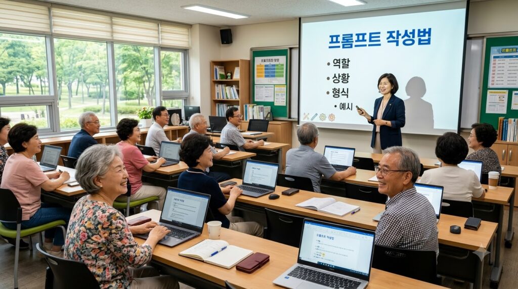 프롬프트 작성법 강의하는 시니어 교육 현장