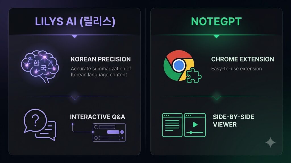 유튜브 영상 요약 도구 비교 화면